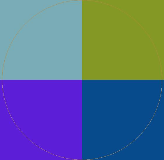 Vierkante afbeelding van blauw, groen, paars en donkerblauw vak.