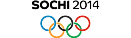Logo met ringen van de Olympische Spelen Sochi 2014. Blauwe, zwarte, rode, gele en groene ringen.
