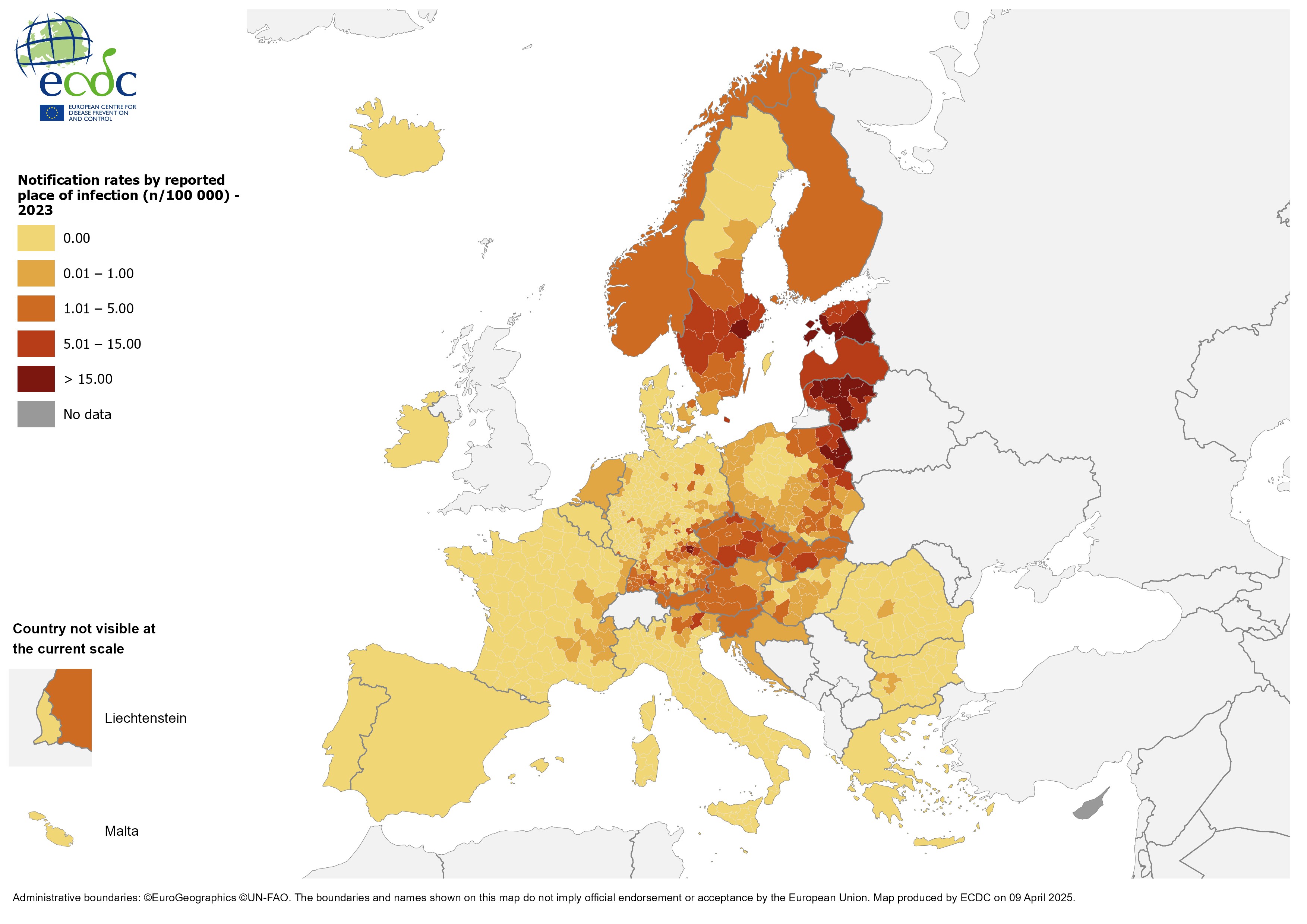 Tekenbeten TBE in Europa 2023 ECDC april 2025