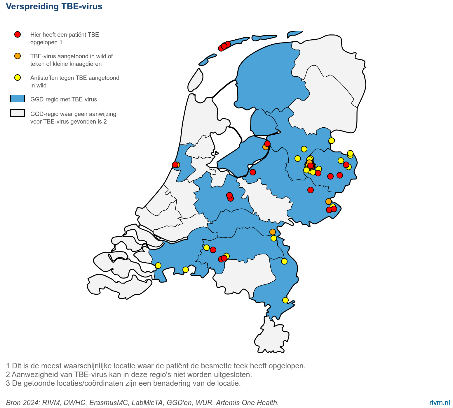 Verspreiding TBE Nederland bron: RIVM