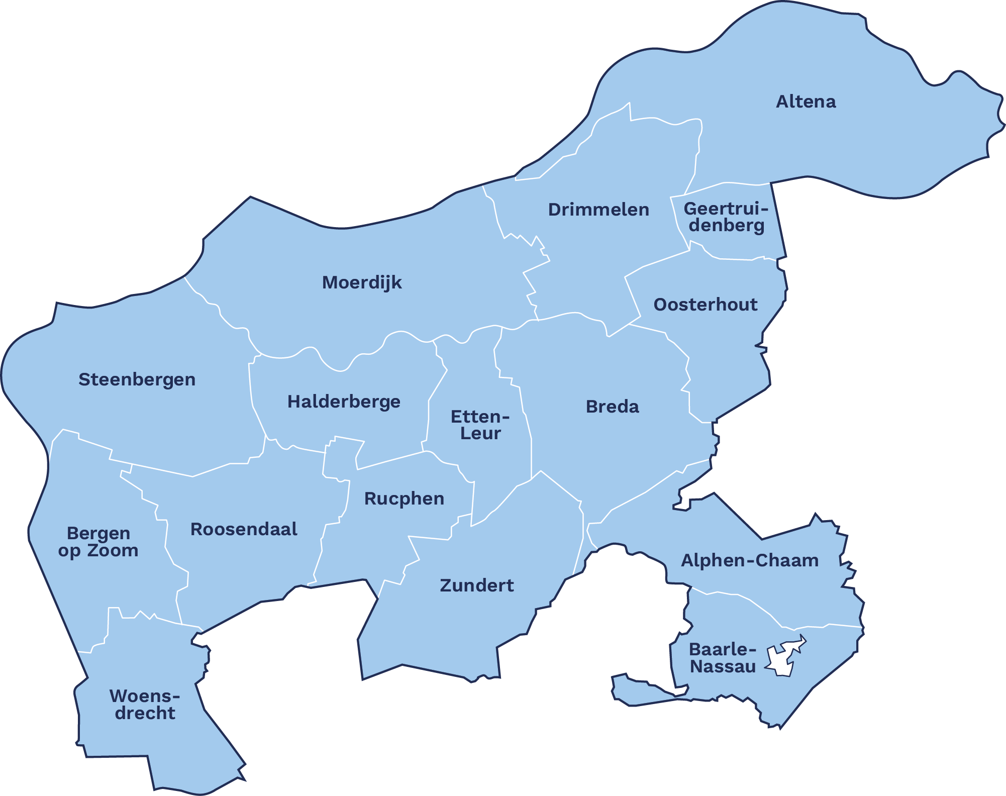 Kaartje werkgebied GGD West-Brabant